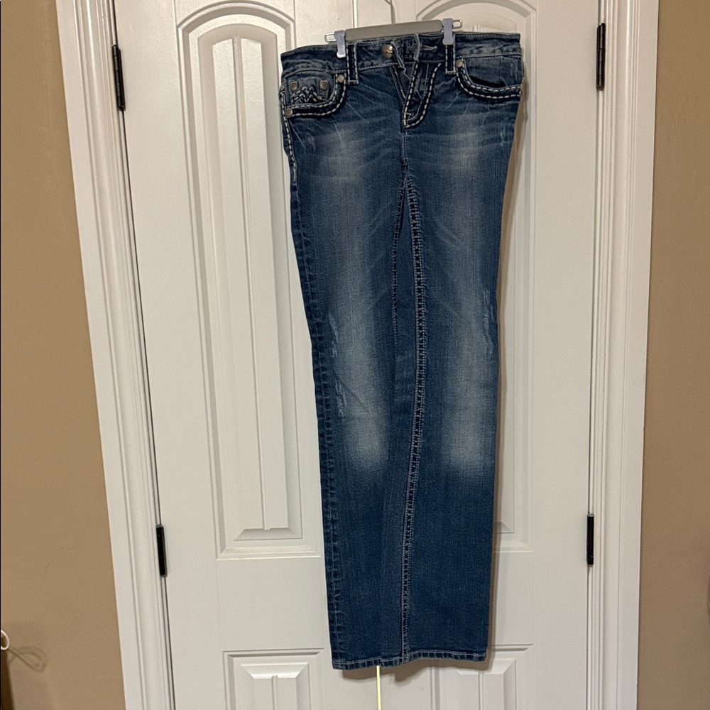 Miss Me Blue Boot Cut Jeans with Embellished Pockets